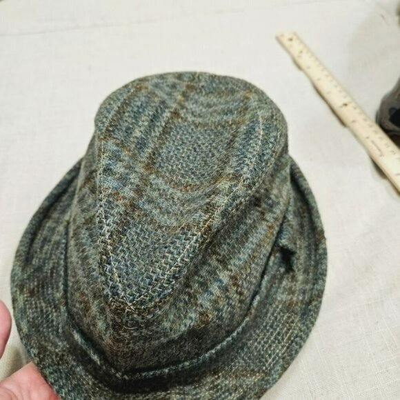 No brand Vintage Wool Plaid Fedora Green Brown small tear in liner no size a bit - Picture 8 of 16